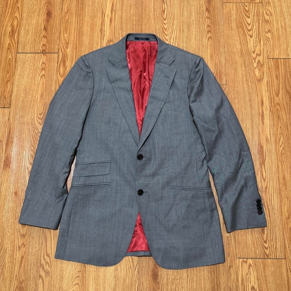 SuitSupply Men's Blazer 36R Reda Super 130 Wool Gray Red Liner Preppy
